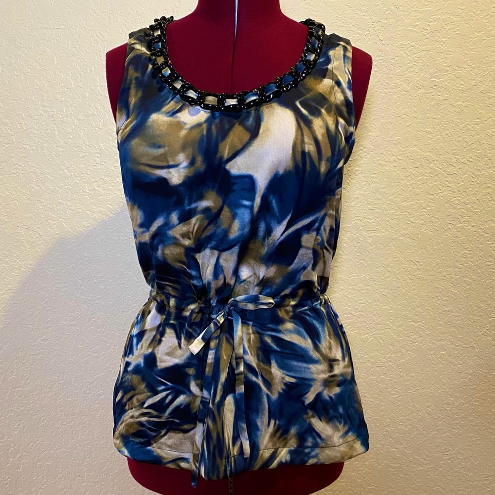 ALFANI | Black Royal Blue Brown and Tan Blouse 8 🫐🥐🤎✨